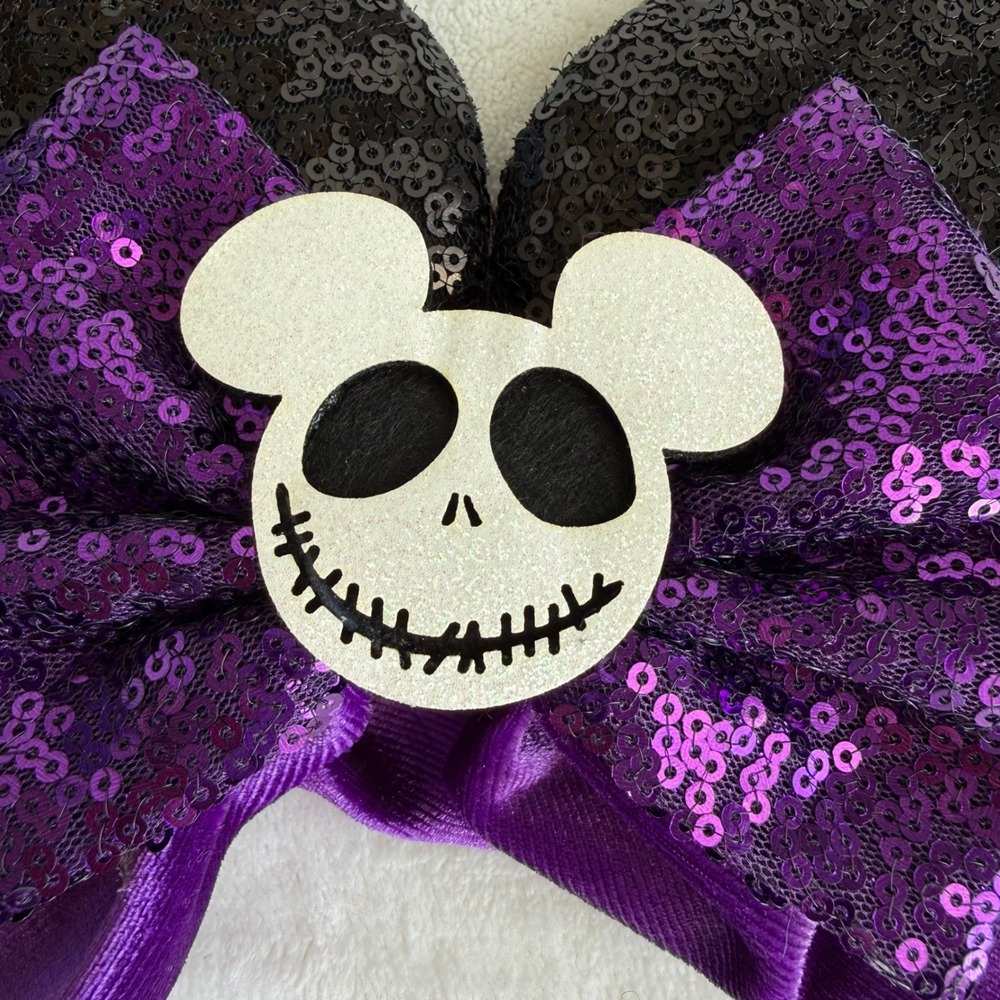 Disney Nightmare Before Mickey Ears Headband Jack Skellington Purple Sequin Bow